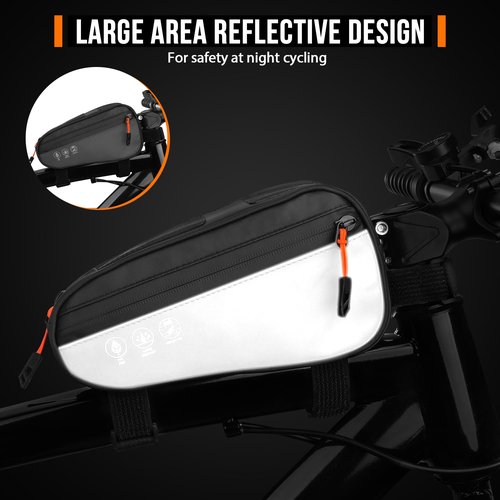 WOTOW Bike Frame Bag - 3 Ways Installation Water Resistant Reflective Bicycle Top Tube Bag with Two Side Pockets, Ebike Cycling Triangle Bag Pouch Accessories for MTB Road Travel (1.2L)