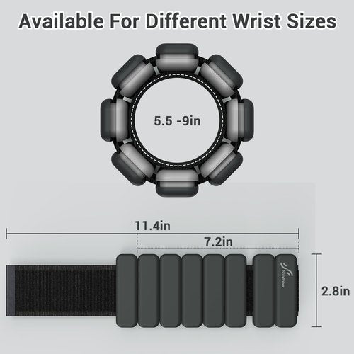 Sportneer Wrist Weights Adjustable Wearable Weights Silicone Wrist Bangles for Women | Yoga, Dance, Barre, Pilates, Zumba, Swimming, Cardio, Aerobics, Gym (Black, 1 LB x 2)