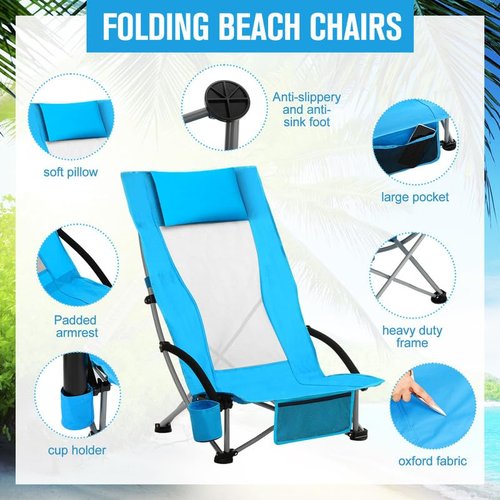 Spiareal 2 Pack Folding Beach Chair for Adults Portable Backpack High Back Chair 300lbs Heavy Duty Lightweight High Back with Headrest Cup Holder Carry Bag for Picnic Camping Fishing