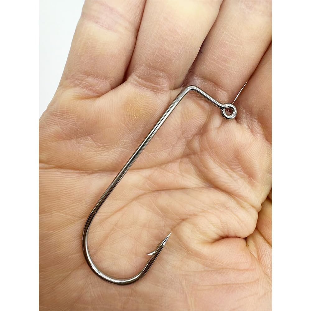 50pcs/100pcs Aberdeen 90 Degree Fishing Jig Hooks Long Shank Forged Barbarian Hooks High Carbon Steel Fishing Hooks for Freshwater & Saltwater Size: 6#-6/0# (6#-100pcs)