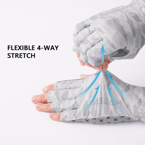 BASSDASH 3/4 Finger UPF 50+ Sun Gloves Breathable Anti-Slip Silicone Palm for Men Women Fishing Fingerless Cycling Running