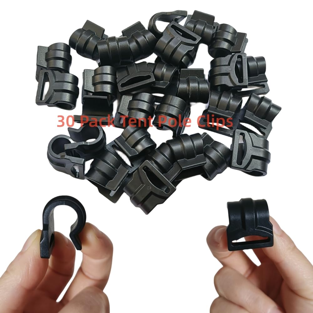 30Pcs Tent Pole Clips,C Clips for Tent, Tent Pole Attachment Clips for Outdoor Camping Canopies Tents Accessories (Fits 9.5mm 3/8” Poles)
