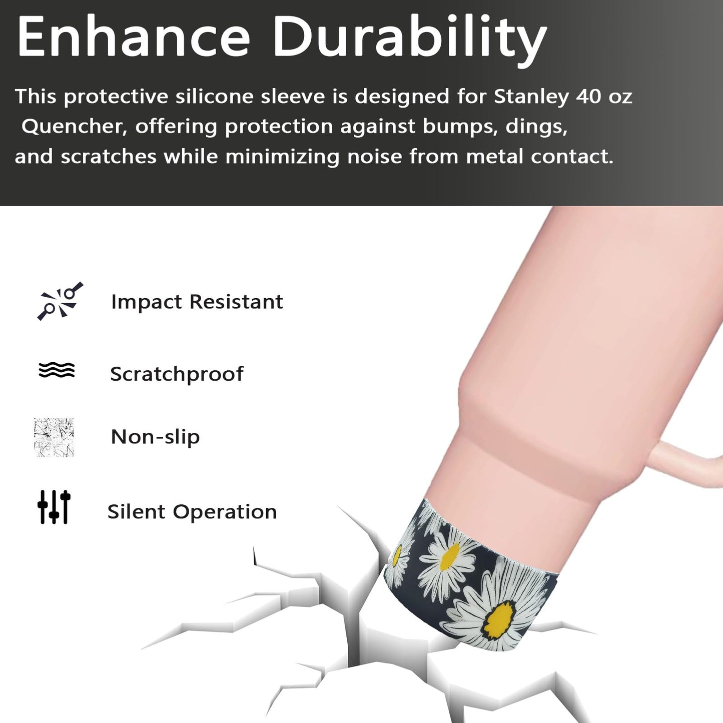 Gliquran Daisy Protective Silicone Boot for Stanley Quencher H2.0 40 30 20 oz & IceFlow Flip 30 20 oz,Plant Water Bottle Boots Accessories