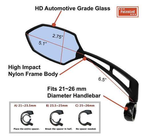 Hafny 2024 New Handlebar Bike Mirror, HD Glass Lens, Adjustable & Rotatable Safe Rearview Bicycle Mirror, Blast-Resistant, HF-M6002-FR051 (Anti-glare Blue Left)