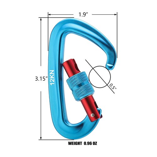 MCONUY 12kN Locking Carabiner Clips, Small Aluminium Carabiners Keychain, Heavy Duty Caribeaners for Camping, Hiking, Hammocks, Swings, Dog Leash, 2 Pcs (Blue)
