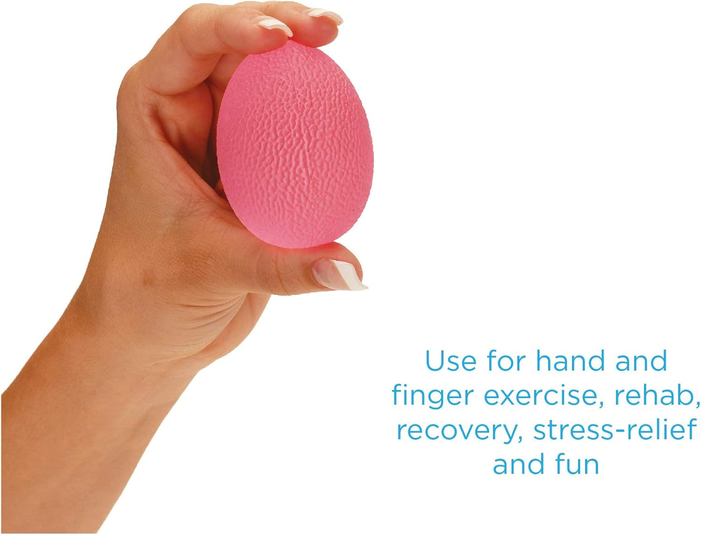 NOVA Hand Exerciser Oval Egg, Hand Grip Squeeze Oval Ball for Strength, Stress and Recovery, Comes in 3 Resistance Levels - Pink Soft, Orange Medium and Blue Firm