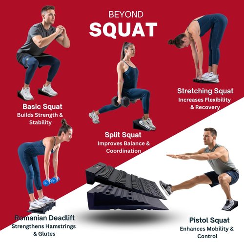 SPORTYDEN Squat Wedge Block Non-Slip Rubber, 3 Adjustable Angles, [Men up to US10.5] 6Pcs Set for Heel Elevated Squat, Calf Raises Ramp, Weight Lift & Stretch, Includes 2 Bands & a Storage Bag.