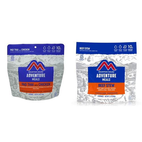 Mountain House Pad Thai with Chicken | Freeze Dried Backpacking & Camping Food |2 Servings | Gluten-Free & Beef Stew | Freeze Dried Backpacking & Camping Food | 2 Servings | Gluten-Free