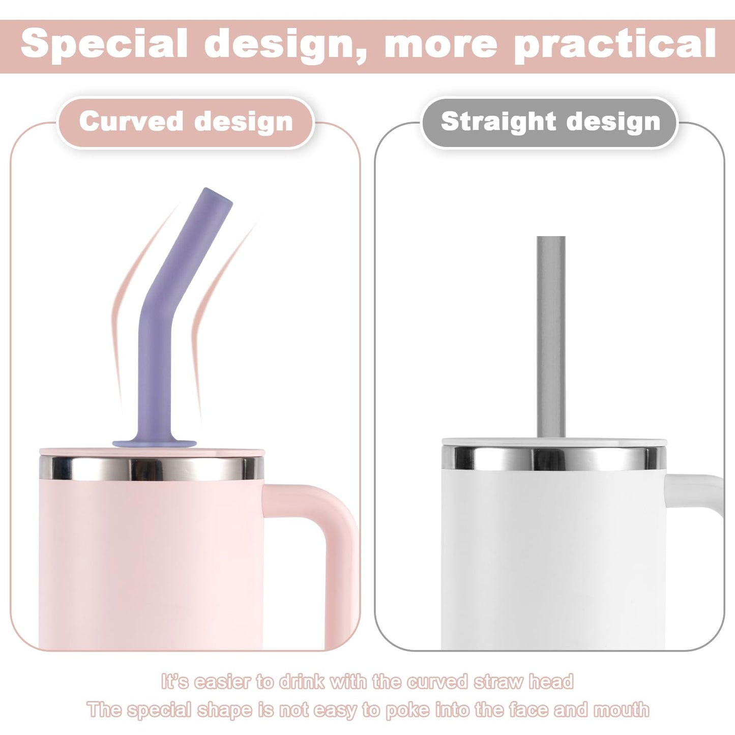 5pcs Press in Straw Replacement for Hydro Flask Travel Tumbler 40/32/28/20oz, BPA Free Reusable Silicone Straws for Hydroflask Water Bottle Lid Accessory Parts (Five Colors)