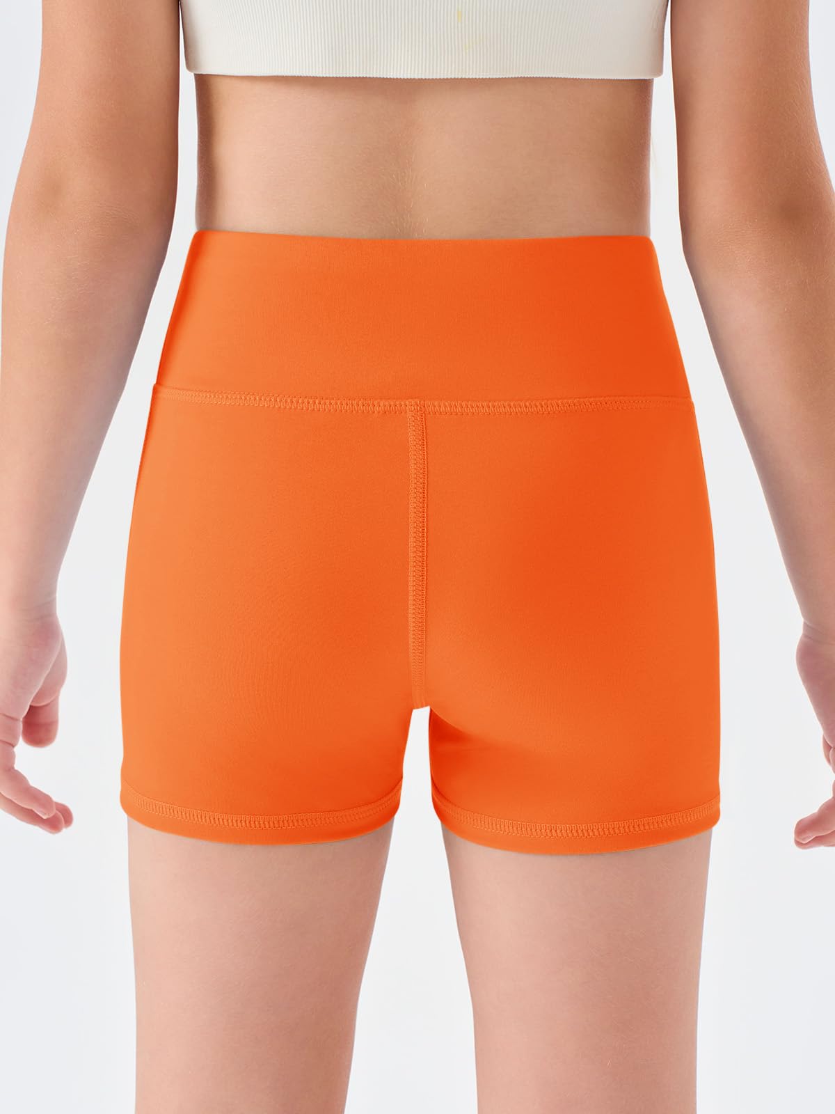 Haloumoning Girls Athletic Shorts Kids High Waisted Yoga Dance Biker Shorts Comfy Gymnastics Shorts 5-14Y Orange
