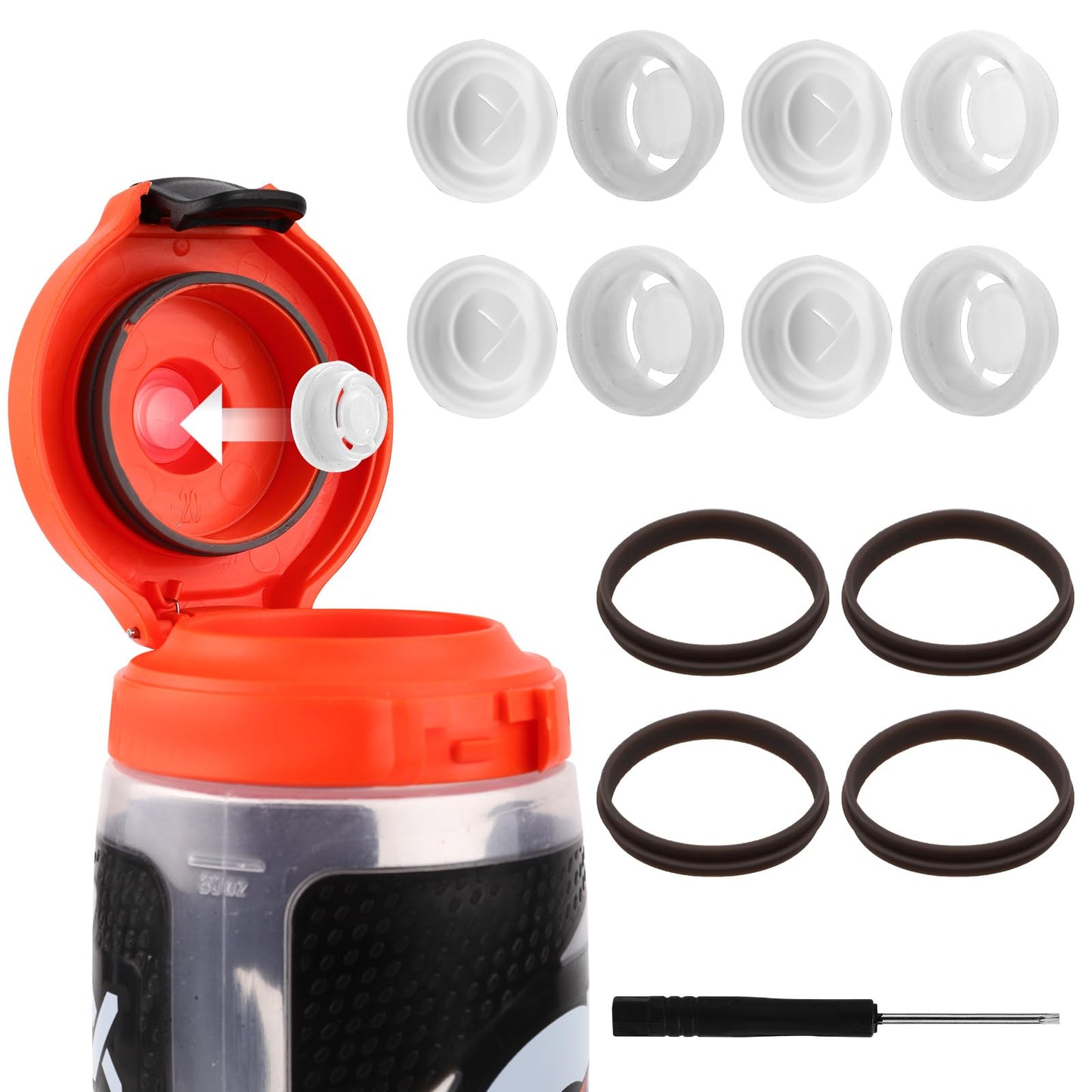 4pcs Dispensing Rubber Valves Compatible with Gatorade Water Bottle, Silicone Valve Replacement Lid for Gatorade GX 30oz & Plastic Inserts & Seals & Screwdriver
