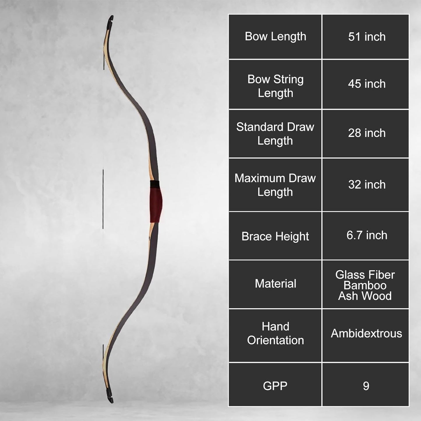 AF Archery Turkish Recurve Bow, 50" High-Performance Traditional Laminated Hunting Horse Bow for Adults Youth Beginners Enthusiasts and Hunting