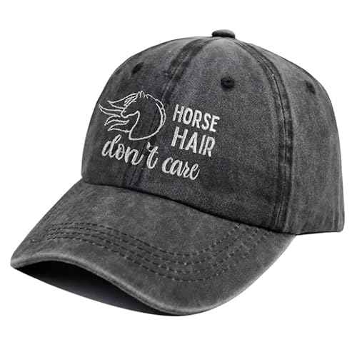 Horse Hair Don't Care Hat, Adjustable Embroidered Distressed Cotton Horses Baseball Cap Gifts for Girls Women