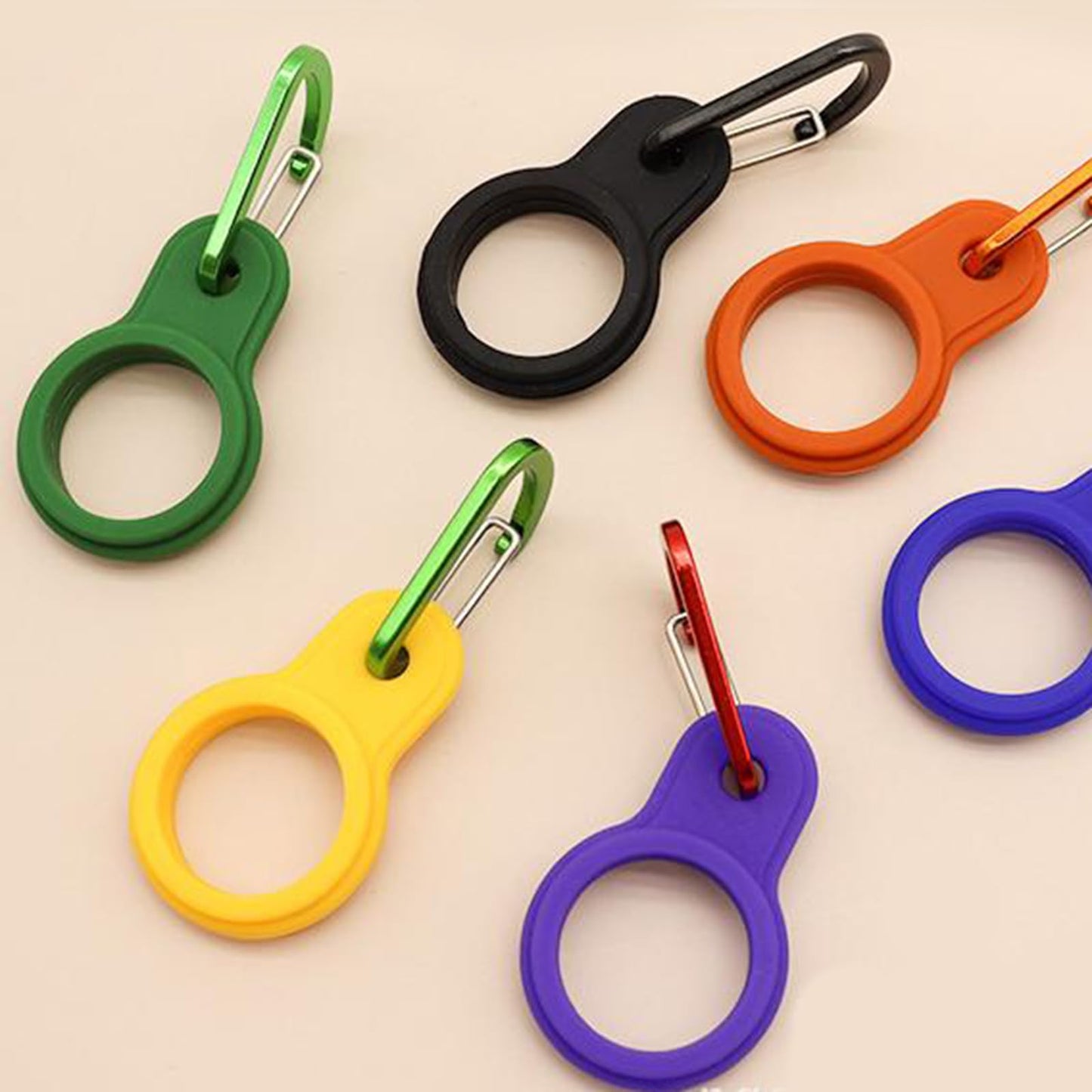 6 Pcs Silicone Water Bottle Buckle with Carabiner Clip Portable Secure Bottle Holder Water Bottle Carrier Hanging Rings