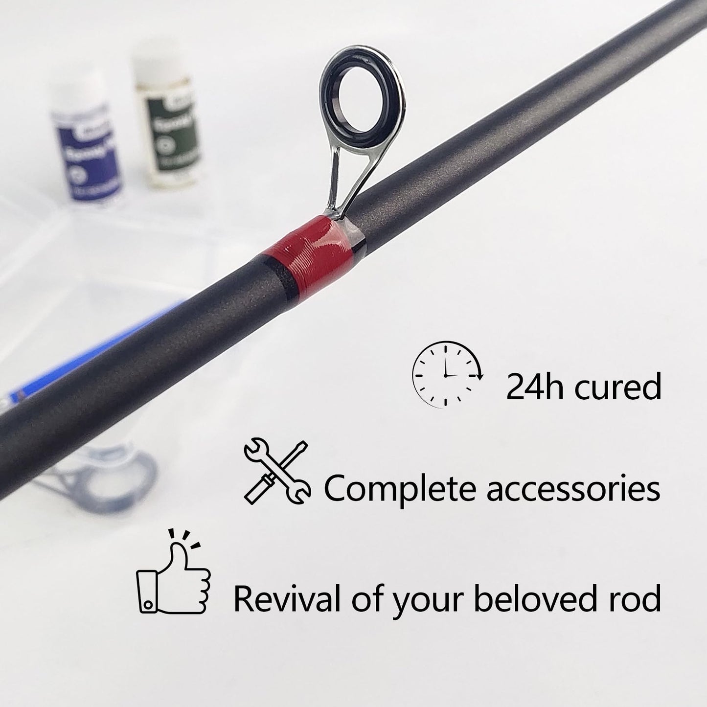 Aventik Fishing Rod Eyelet Repair Kit Complete, Emergency Quick-Fix Fishing Pole Eyes Replacement Kits Including Winding Thread, Epoxy and Stainless Steel Guides for Spinning Rod(Spinning Repair Kit)