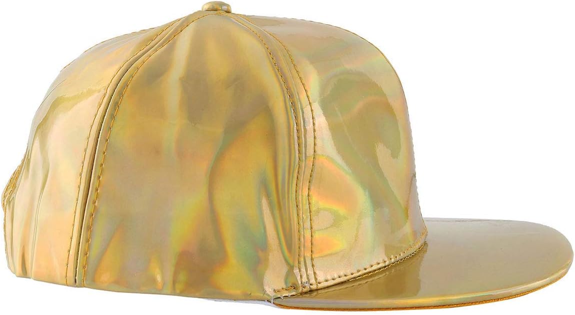 FALETO Adjustable Shiny Holographic Baseball Cap Rainbow Reflective Hip Hop Rave Hat Metallic Casual Cap