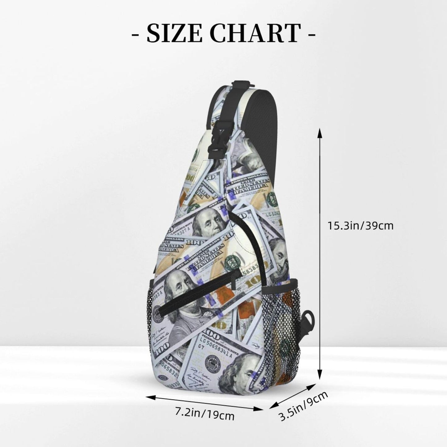 FHSUISN Us Bill Dollars Money Sling Backpack Chest Bag Crossbody Shoulder Bag Gym Cycling Travel Hiking Daypack For Men Women