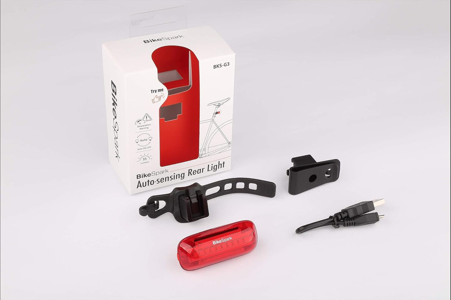 Auto-Sensing Rear Light G3 -Superbright LED Bike Tail Light - Auto On/Off & Deceleration Flash by Motion Sensing - USB Rechargeable - IPX5 - Made in Taiwan