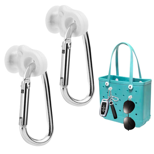 2 Set Hooks Set Accessories Compatible for Bogg Bag, Bogg Bag Accessories, Insert Carabiner Key Chain Holder Charms, Compatible for Small & Large Beach Bags (White)