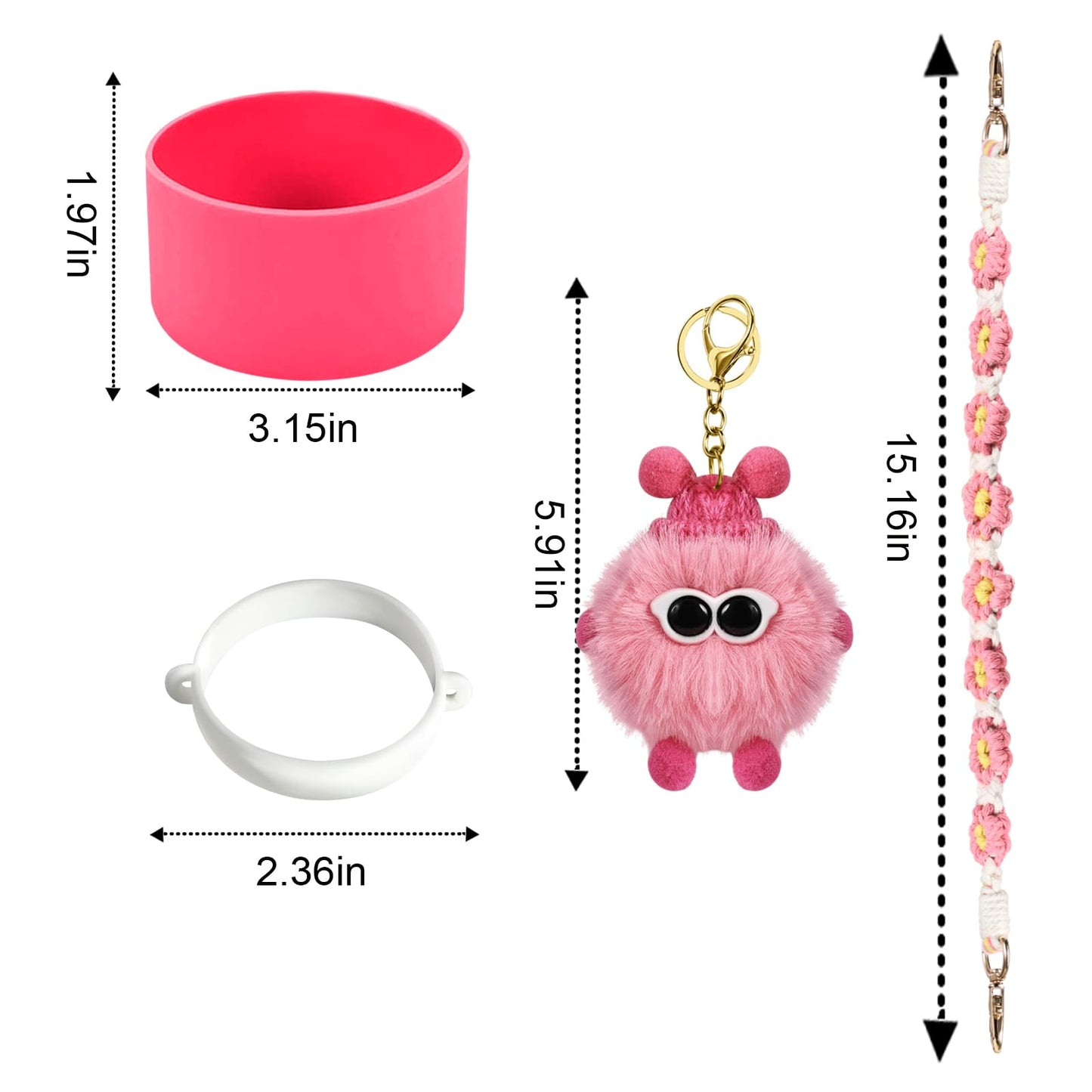 Accessories Set for Owala Water Bottle 24 oz 32 oz 40 oz, Anti-slip Silione Boot, Hand-woven Water Bottle Handle Strap and Keychain Charm included, Compatible with Owala freesip