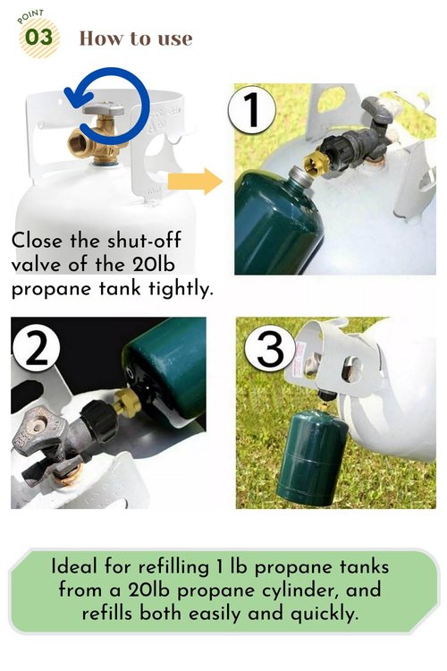 Propane Refill Adapter for 1 LB Gas Tanks from 20 LB Cylinder PZ-101