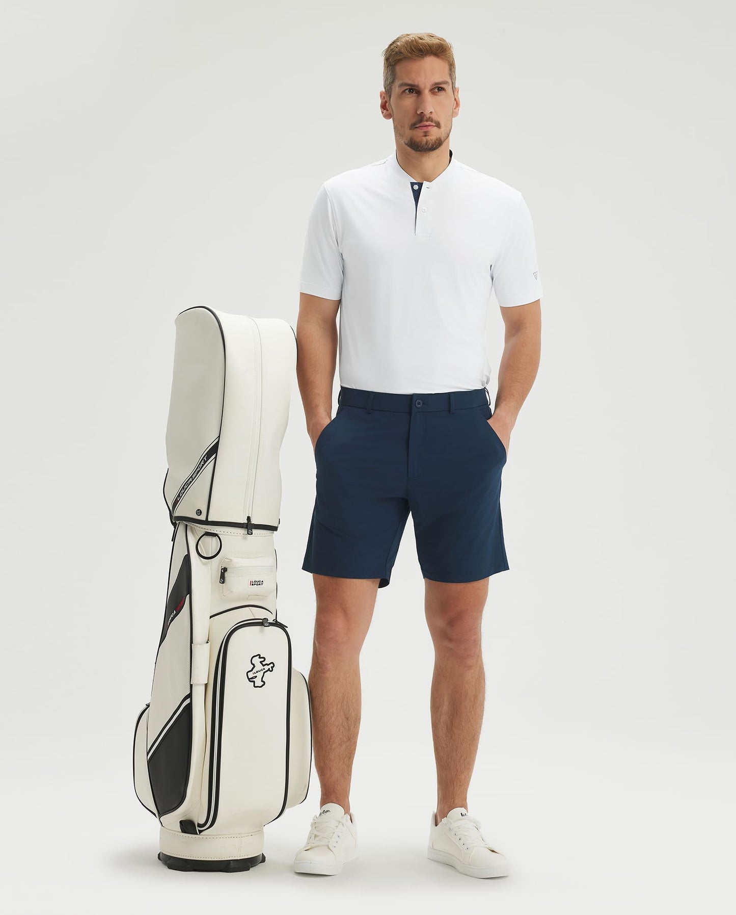 M MAELREG Henley Shirts for Men Lightweight Dry Fit Breathable Performance Athletic Collarless Mens Golf Shirt White