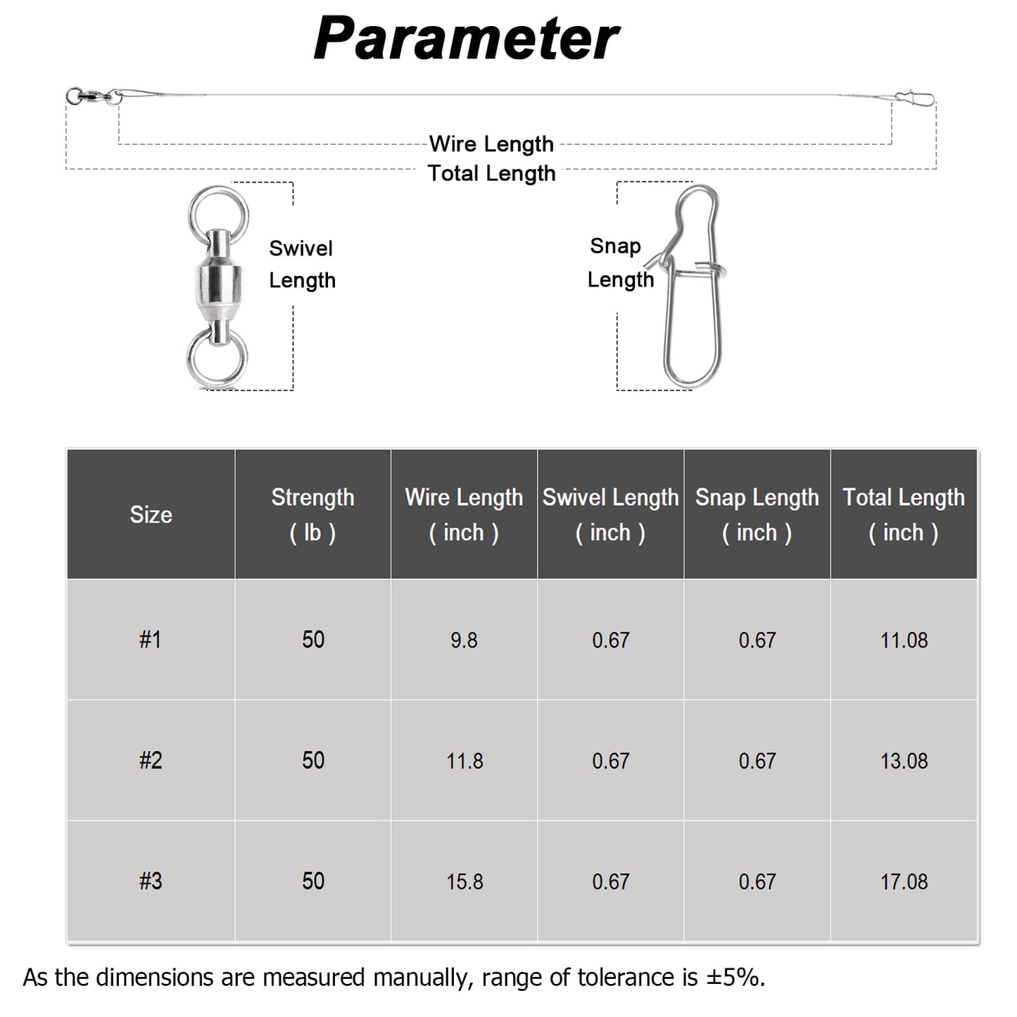 AMYSPORTS Stainless Steel Fishing Leader Saltwater Stainless Rigs Fishing Leader Lure Heavy Wire Fishing Leaders Steel White Nickel #2 50lb 11.8in 20pcs