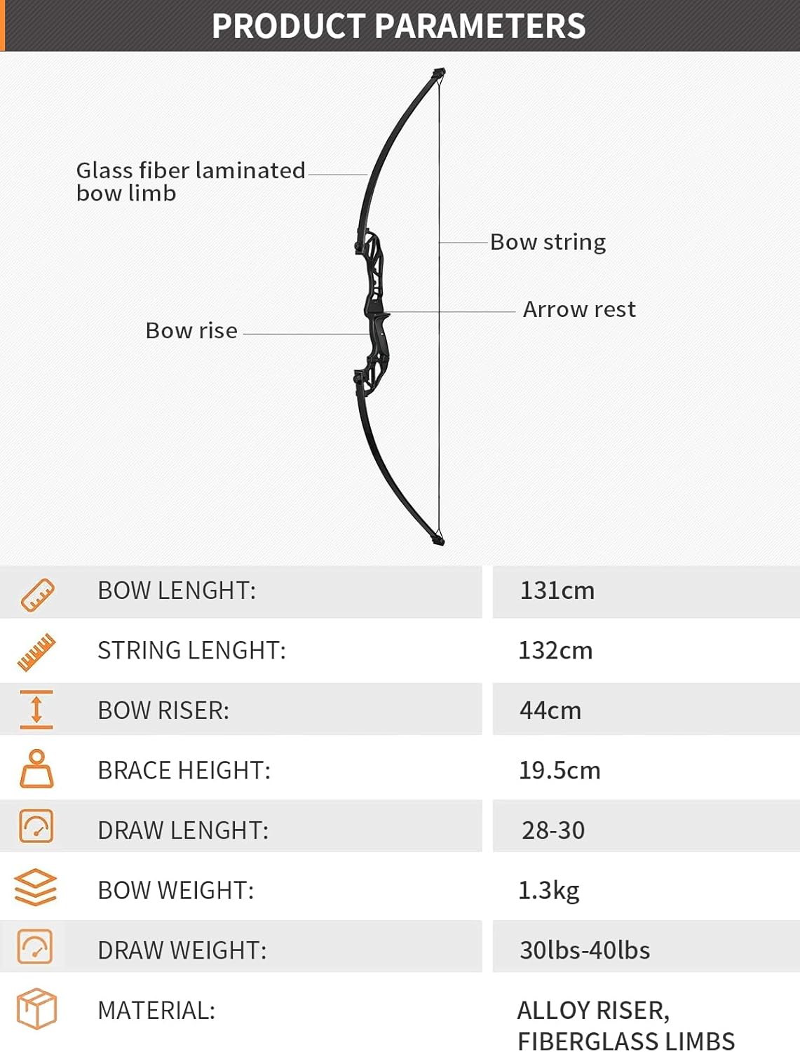Toparchery Archery Takedown Recurve Bow Hunting Long Bow Alloy Riser - Right Hand Black - Draw Weight 30lbs 40lbs - with Arrow Sight, Arrow Brush