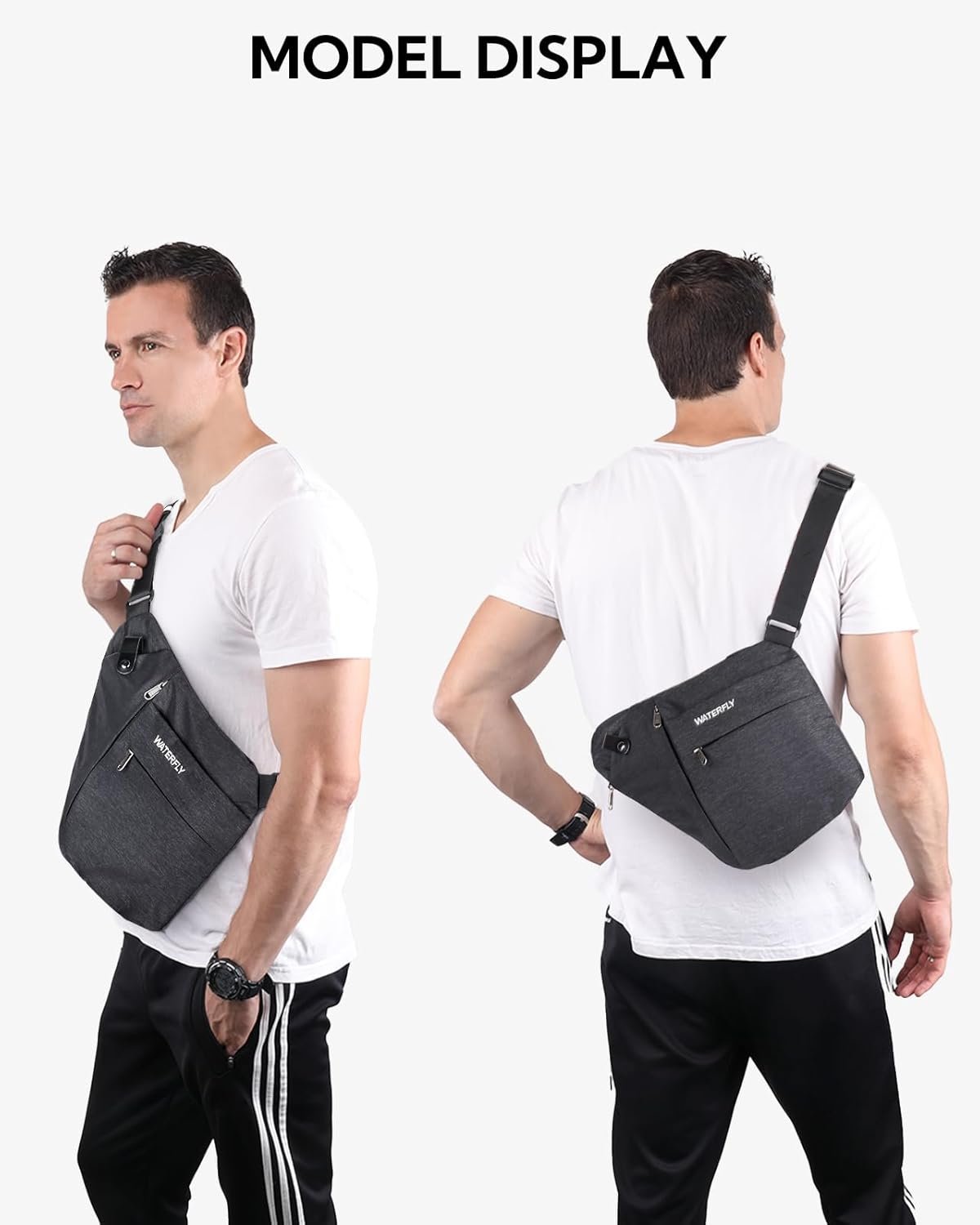 WATERFLY Sling Crossbody Chest Bag: Slim Anti-Theft Cross Body Bag Over Shoulder Backpack Stealth Side Pack Man Woman