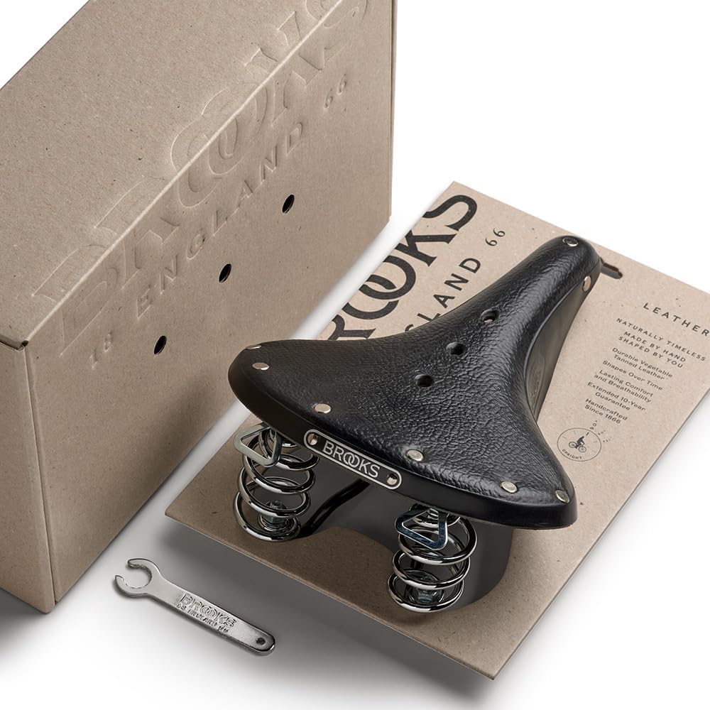 Brooks England B67 Short, Leather Bike Saddle with Suspension Springs