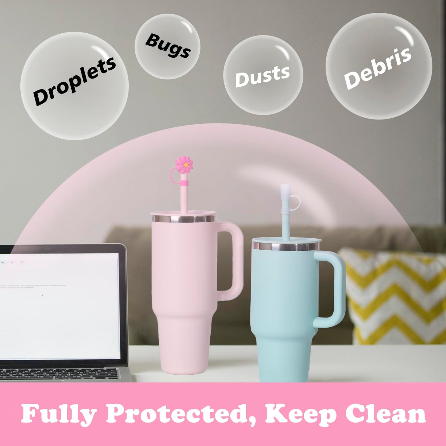 Jetstop 0.4-inch Straw Cover Cap for Hydro flask tumblers - Dust Proof 10mm Silicone Toppers compatible with Hydroflask Press-in Straw Lid (Mix, 12 pcs)