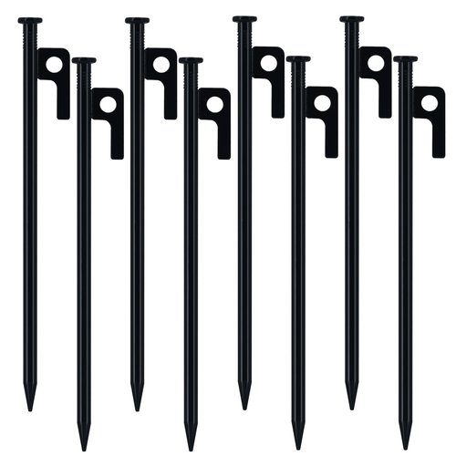 NIOSAVM Heavy Duty Tent Stakes 8-Pack - Carbon Steel Rust-Proof Camping Pegs with Protective Caps, Storm-Proof for Beach, Mountain & Tarp Anchoring
