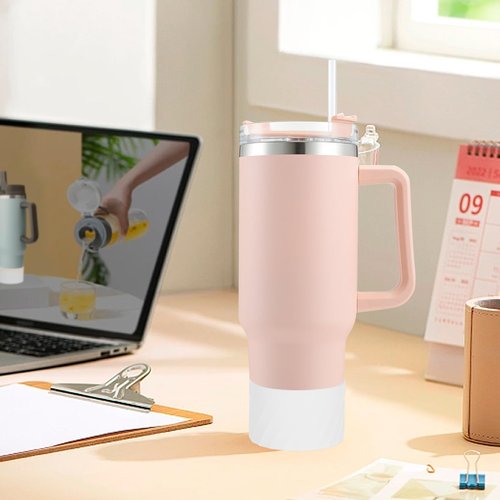 Zasukol 2PCS Silicone Boot Fits Stanley 40 oz Tumbler with Handle, Higher Protective Silicone Bumper Sleeve Anti-Slip Bottle Bottom Bumper Cover for 40 oz Stanley Cup Accessories (Black, Beige)