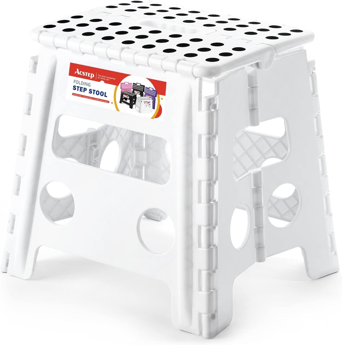 ACSTEP Folding Step Stool Foldable Stool 7.5 Inch Height Kids Step Stool, 300 lb Capacity Plastic Collapsible Stool, Stepping Stool with Handle Black Small Step Stool, Foot Stool Suitable for Kitchen