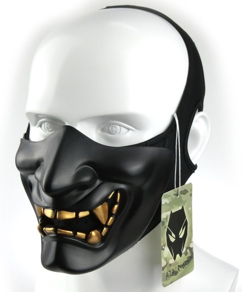 ATAIRSOFT Halloween Costume Cosplay BB Gun Evil Demon Monster Kabuki Samurai Hannya Oni Half Cover Airsoft and Prop Mask
