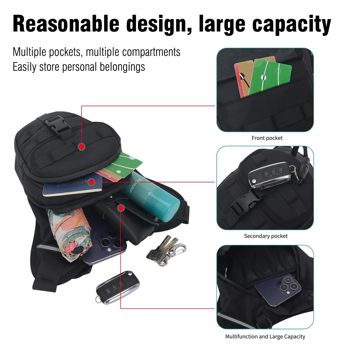 ADRUOX Motorcycle Leg Bag, Thigh Bag With Leg Strap, Multifunctional Storage, Drop Leg Bag for Motorcycle, Bicycle, Horse Riding, Hiking, Camping, Fishing, Hunting, Outdoor Travel (black)