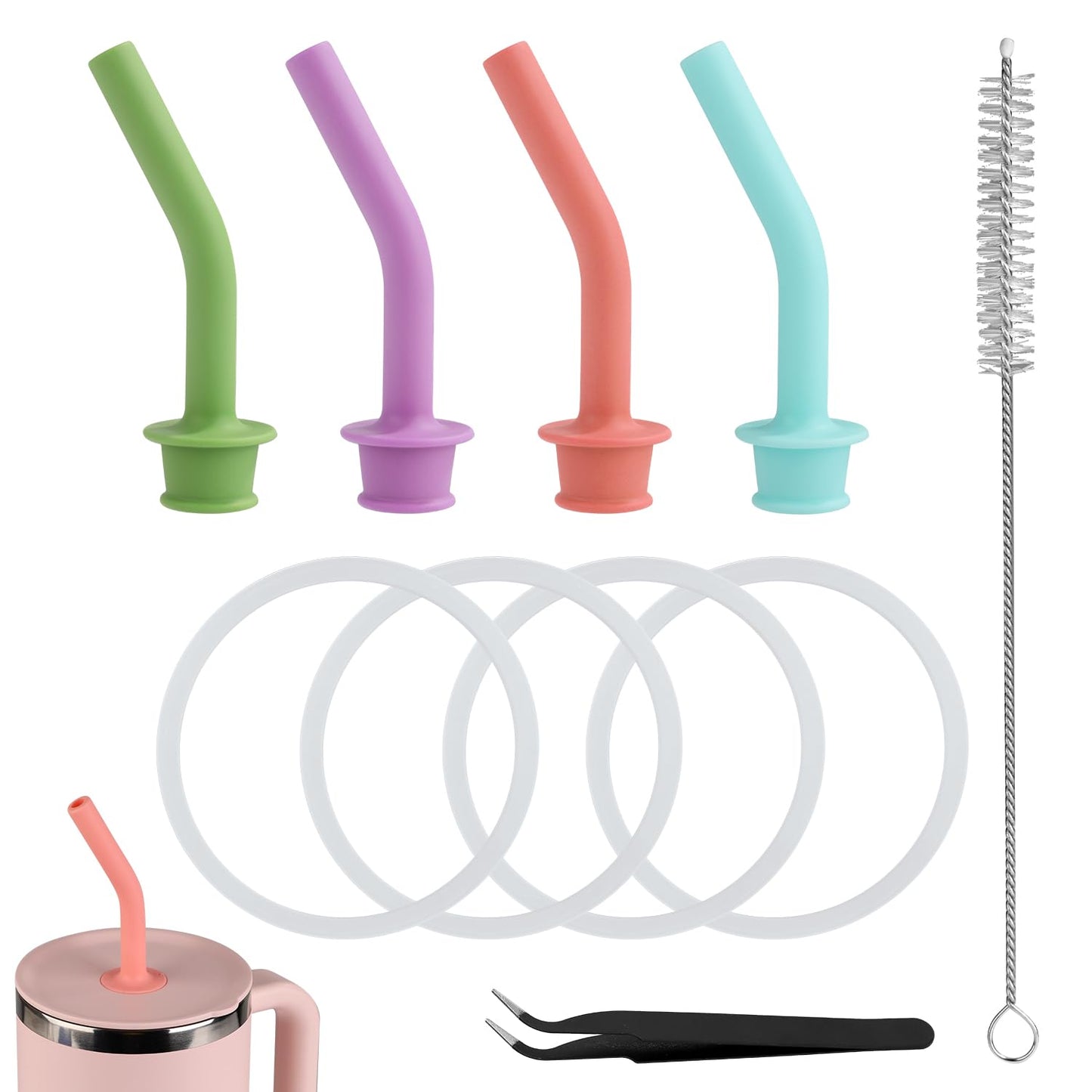 5pcs Press-in Straw Replacement for Hydroflask All Around Travel Tumbler, Silicone Reusable Straw with Washers for Hydroflask Accessories for Hydroflask Travel Tumbler 32oz 40oz