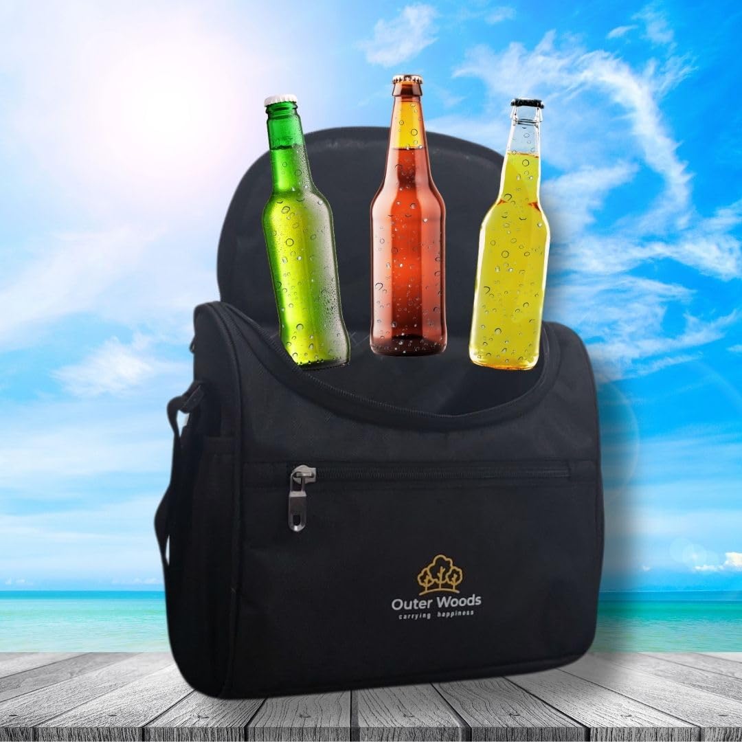 Outer Woods Insulated 8 Pint Bottle Bag, Fits 8 x 330 ml Pint Bottles, 6 to 8 Hours Cooling, Includes 4 Ice Gel Packs, Black
