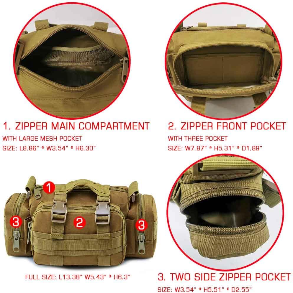 3P Military Duffel Waist Bag, Molle Bicycle/Motorcycle Waterproof Fanny Packs Camera Bag Camo EDC Utility Pouch Crossbody with Shoulder Strap Hand Carry