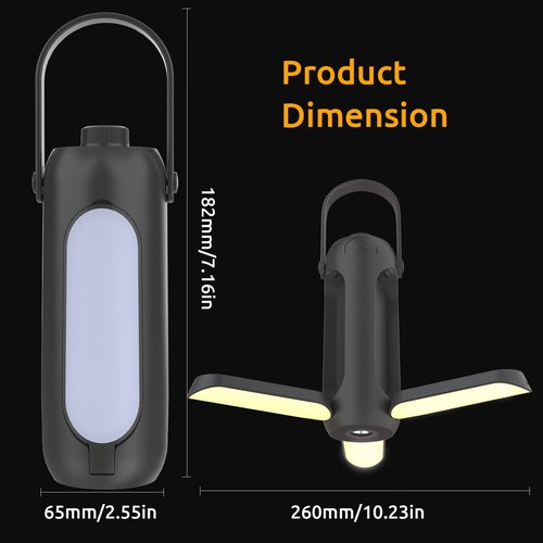 Pluralla Camping Lantern 720LM with Flashlight Design, 10000mAh Rechargeable LED Camping Lamp, 11H Run Time, Deployable Lampshade Multifunctional Camping Light for Hurricane, Emergency, Travel-Grey