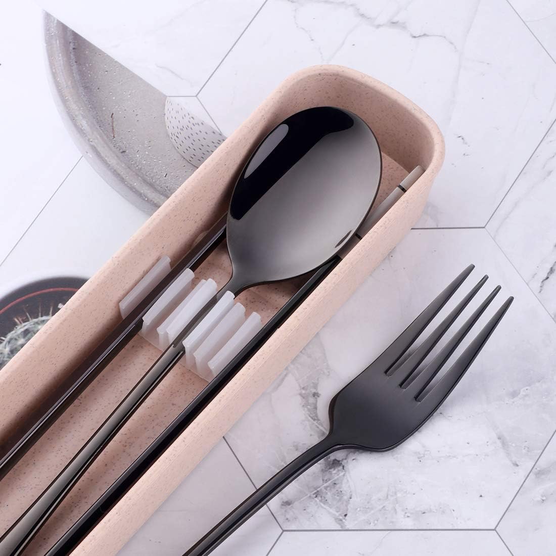 3 PCS Outdoor Flatware Set Fork Spoon Chopsticks/Travel Flatware Set with a Case