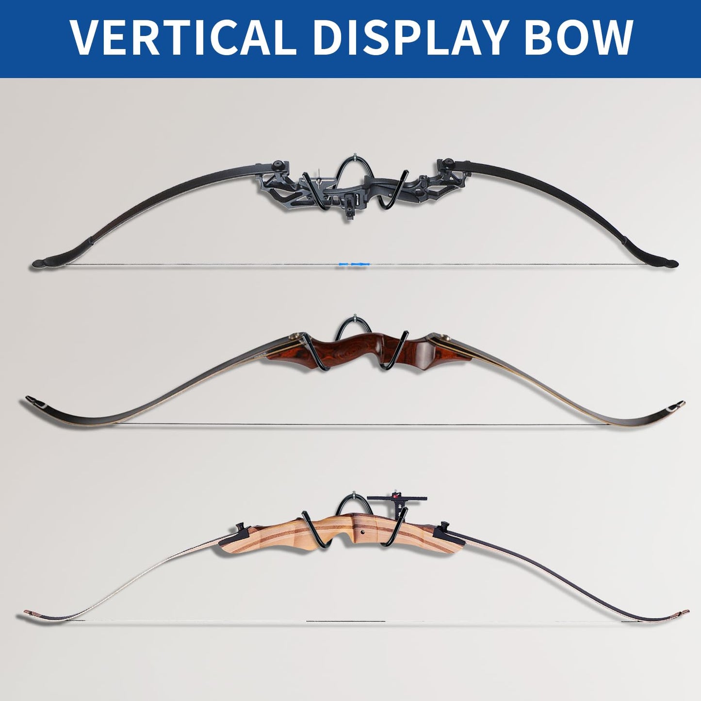 Bow Hanger Display Flexible Archery Rack Bow Wall Mount Holder Wall Hook Stand for Your Bow, Rubber Protection and No Scratches