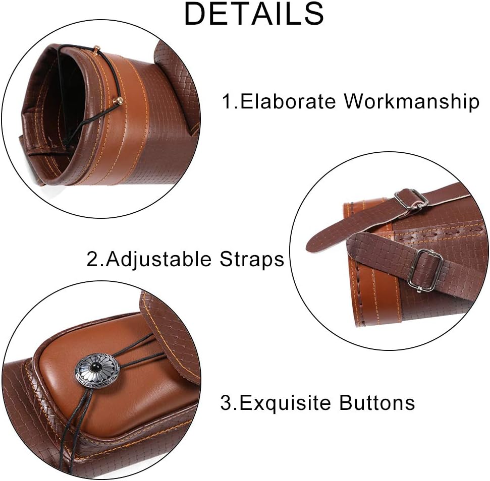TOPARCHERY Traditional Shoulder Back Quiver Bow Leather Arrow Holder with Large Pouch Handmade Straps Belt Bag Brown