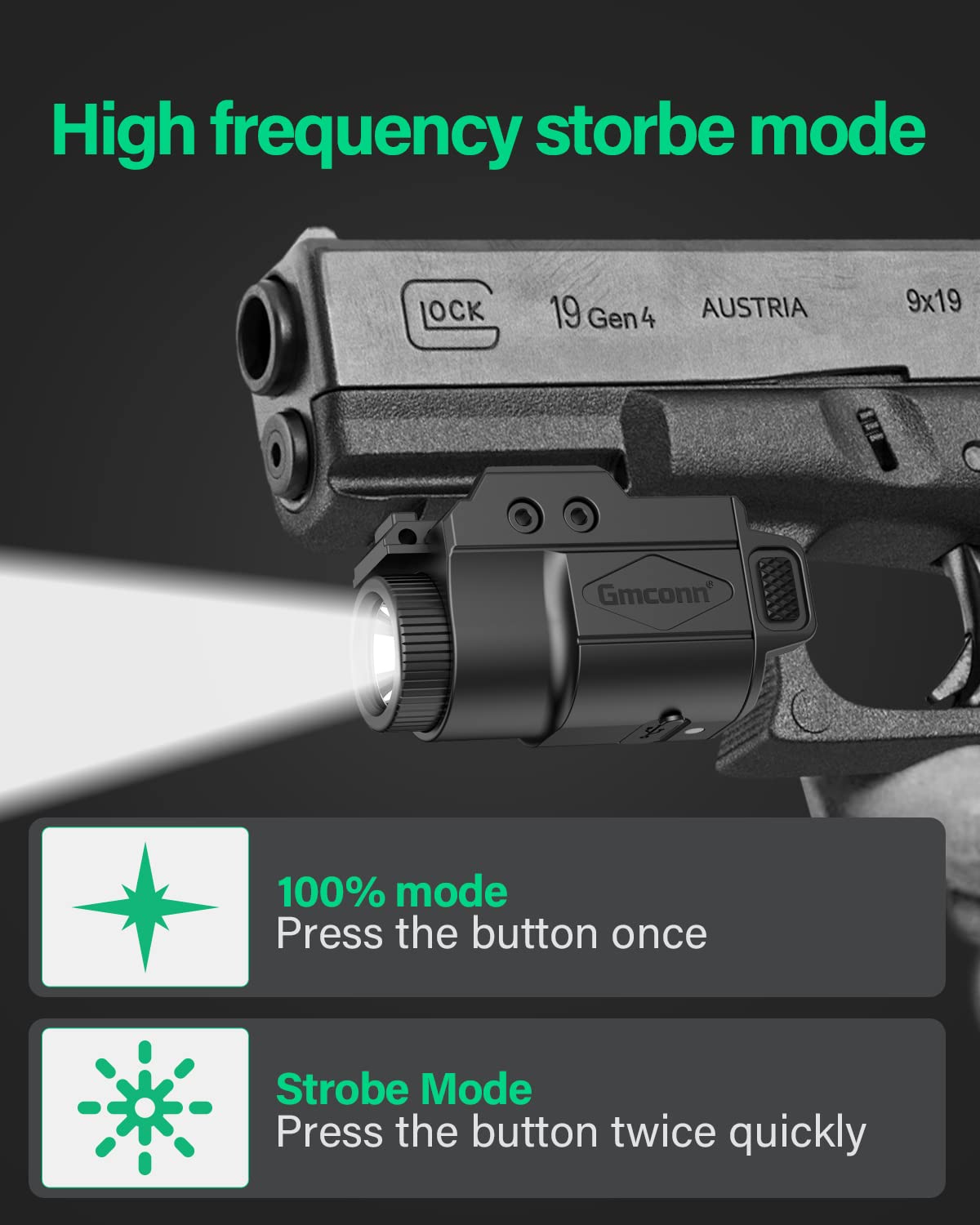 Gmconn 700 Lumen Pistol Light, Compact Adjustable Rail Mounted Flashlight Mini Weapon Light with Strobe Mode for Picatinny MIL-STD-1913, Glock (700 Lumen)
