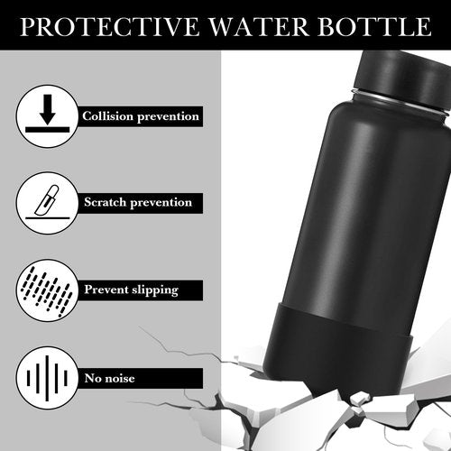 Linkidea Water Bottle Boot Compatible with Iron °Flask Wide Mouth 32oz/40oz, Narrow Mouth 32oz, Silicone Bottle Bottom Sleeve Cover Protector, Bottle Bumper (Black / 2 Pack)