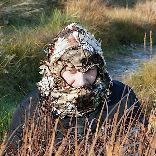 Waxaya Lightweight Camo Face Mask Hats Ghillie Camouflage Headwear 3D Leafy Full Cover Head Hood Turkey Hunting Accessories