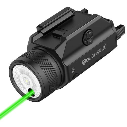 TOUGHSOUL 1200 Lumens Picatinny Rail Mount Pistol Light Green Laser Combo, White LED Flashlight with Green Beam Powered by Built in Rechargeable Battery