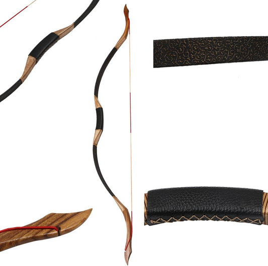 TOPARCHERY Black Hunter Traditional Recurve Bow 53'' Archery Hunting Handmade Horse Bow Longbow 30-50 lbs