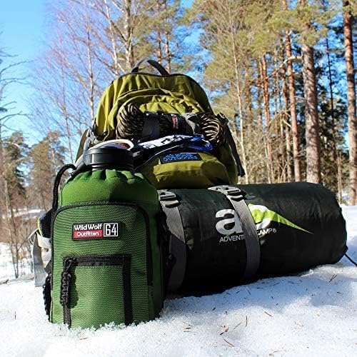 Wild Wolf Outfitters - #1 Best Water Bottle Holder for 64 oz Bottles - Carry, Protect and Insulate Your Flask with This Military Grade Carrier w/ 2 Pockets and an Adjustable Padded Shoulder Strap.