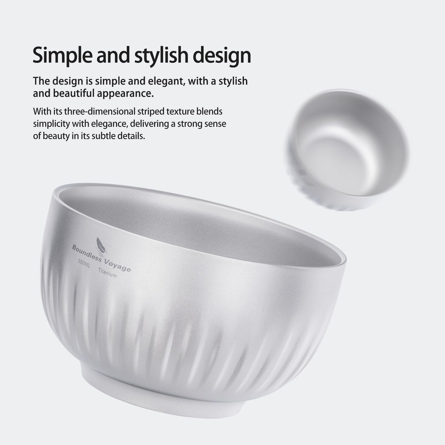 iBasingo 500ml Titanium Bowl Double Walled Oatmeal Food Rice Soup Bowl Ultralight Portable Tableware Outdoor Camping Metal Bowl Ti1165T